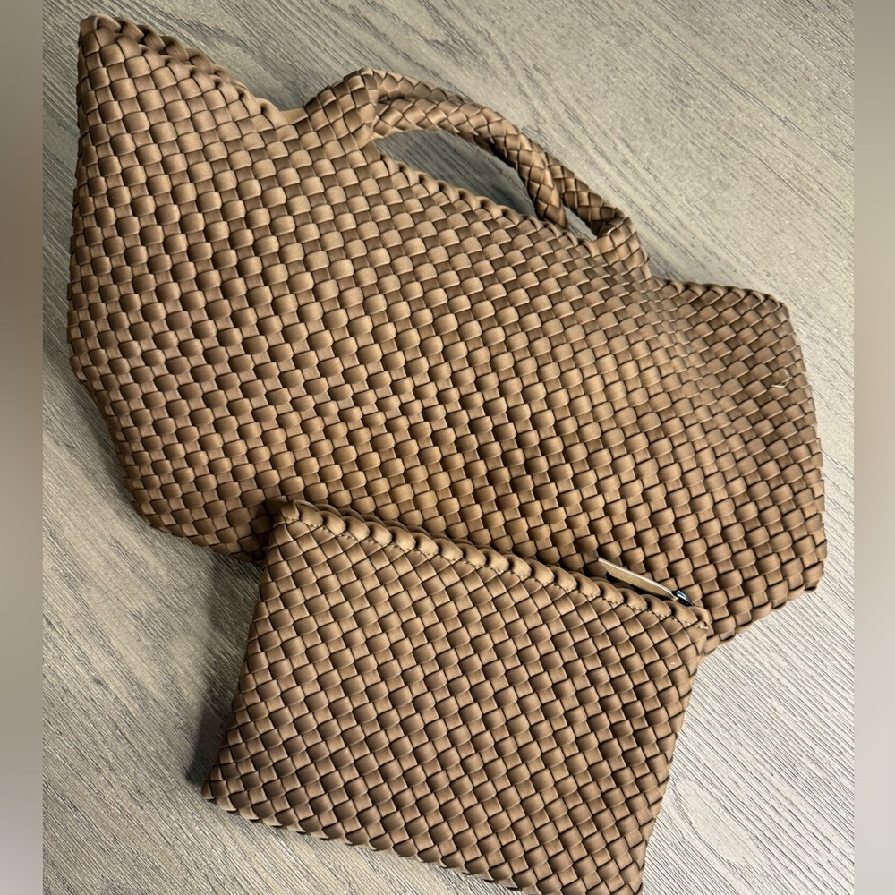 Naghedi Woven Brown Tote with Pouch